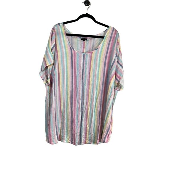 Torrid Top Women 4X Pink Pullover Rainbow Summer Feminine Whimsical Tropical 80s - Picture 3 of 12